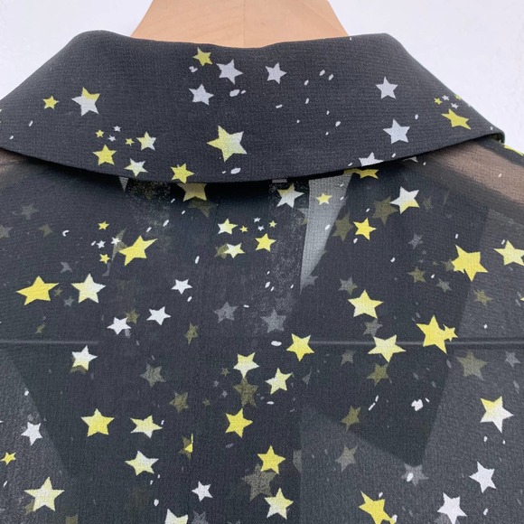 Cabi Star Print Blouse Size XS Sheer Long Sleeve Black Button Up Top Collared - Picture 10 of 10
